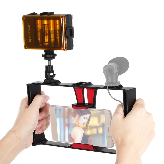 2 In 1 Vlogging Live Broadcast Led Selfie Light Smartphone Video Rig Kits With Cold Shoe Tripod Head