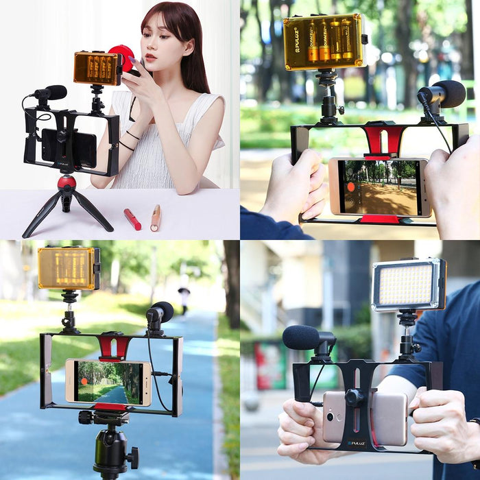 2 In 1 Vlogging Live Broadcast Led Selfie Light Smartphone Video Rig Kits With Cold Shoe Tripod Head