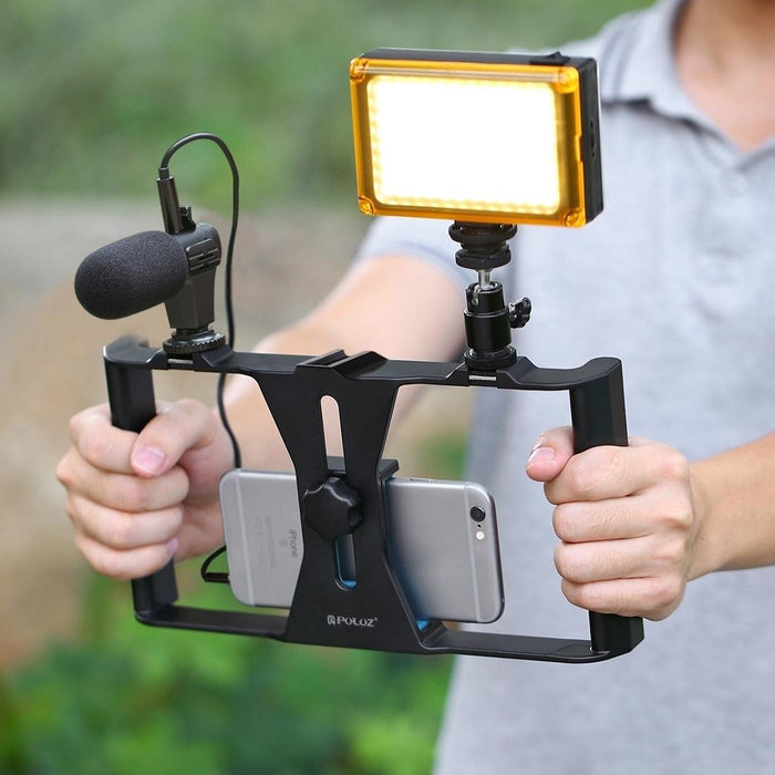 2 In 1 Vlogging Live Broadcast Led Selfie Light Smartphone Video Rig Kits With Cold Shoe Tripod Head