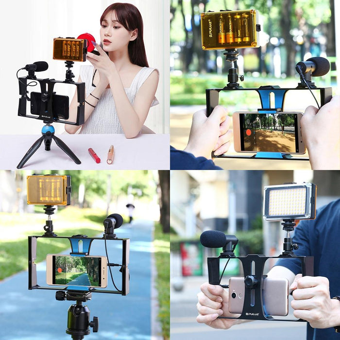 2 In 1 Vlogging Live Broadcast Led Selfie Light Smartphone Video Rig Kits With Cold Shoe Tripod Head