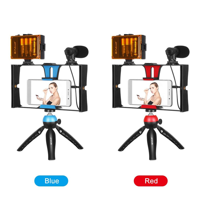 Vlogging Live Broadcast Led Selfie Light Smartphone Video Rig Kits With Microphone & Tripod Mount & Cold Shoe Tripod Head