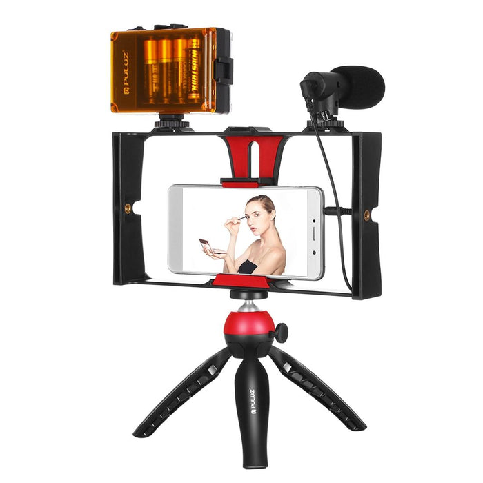 Vlogging Live Broadcast Led Selfie Light Smartphone Video Rig Kits With Microphone & Tripod Mount & Cold Shoe Tripod Head