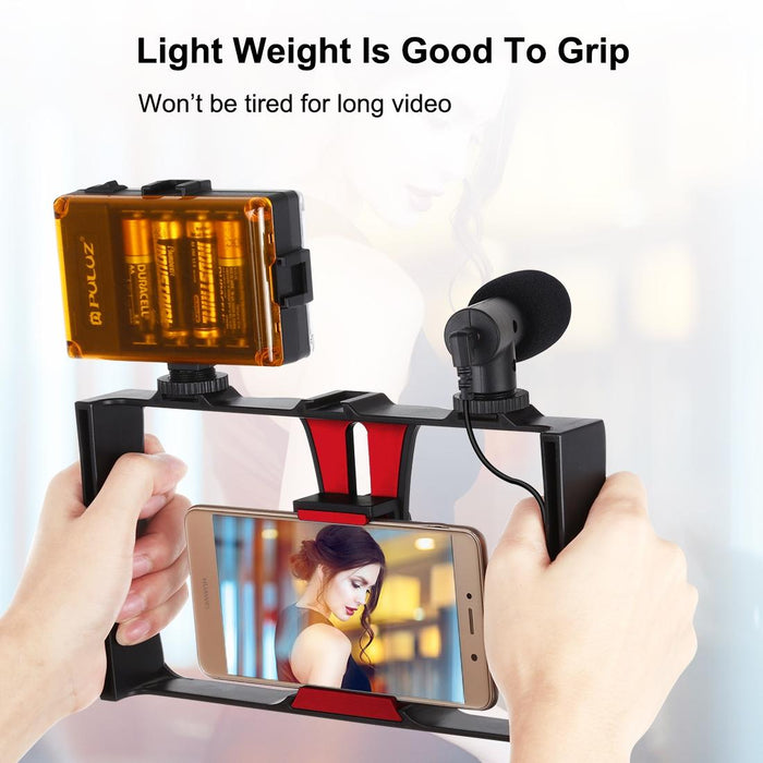 Vlogging Live Broadcast Led Selfie Light Smartphone Video Rig Kits With Microphone & Tripod Mount & Cold Shoe Tripod Head