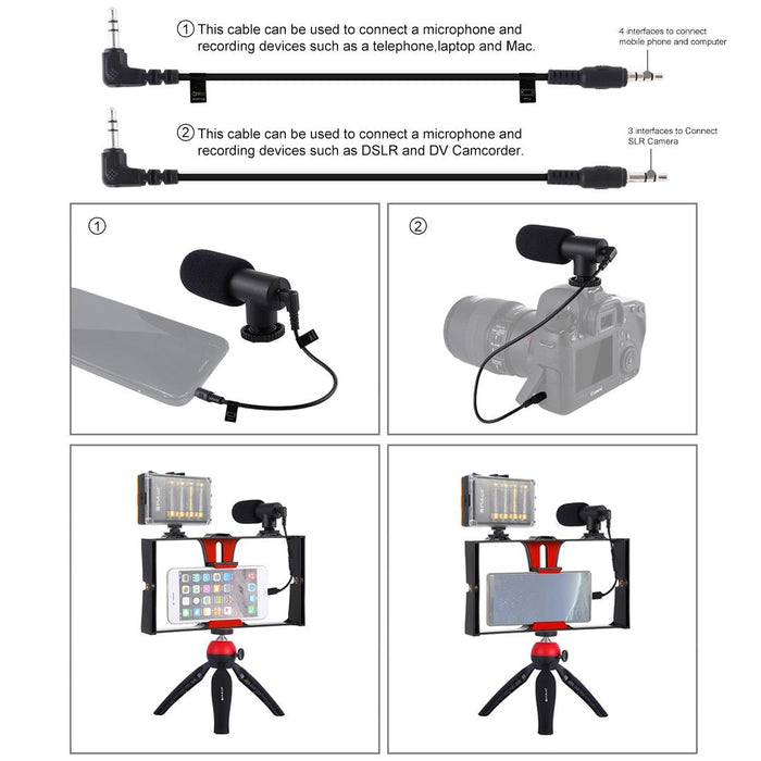 Vlogging Live Broadcast Led Selfie Light Smartphone Video Rig Kits With Microphone & Tripod Mount & Cold Shoe Tripod Head