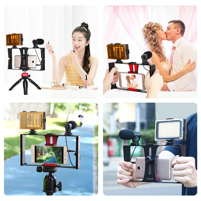 Vlogging Live Broadcast Led Selfie Light Smartphone Video Rig Kits With Microphone & Tripod Mount & Cold Shoe Tripod Head