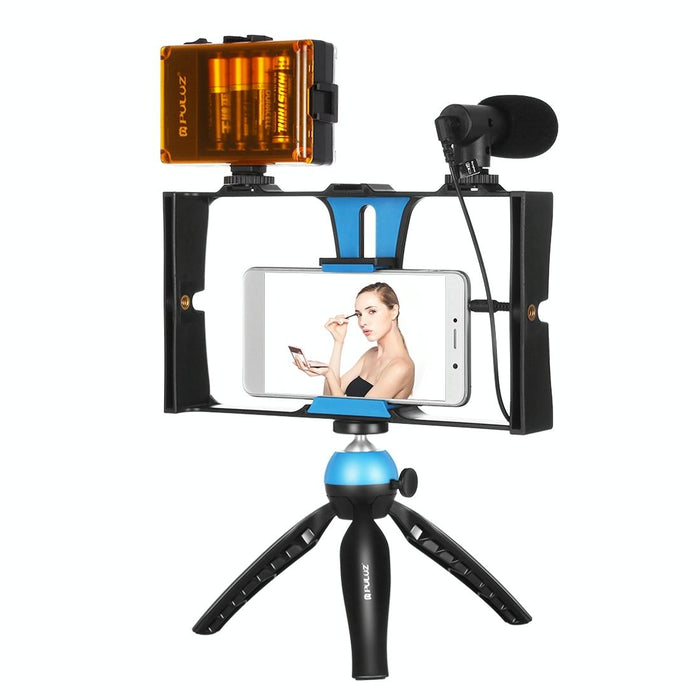 Vlogging Live Broadcast Led Selfie Light Smartphone Video Rig Kits With Microphone & Tripod Mount & Cold Shoe Tripod Head