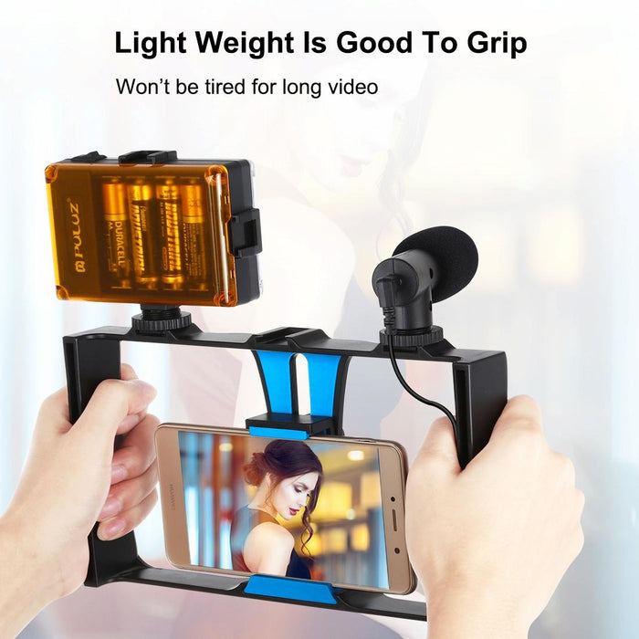 Vlogging Live Broadcast Led Selfie Light Smartphone Video Rig Kits With Microphone & Tripod Mount & Cold Shoe Tripod Head