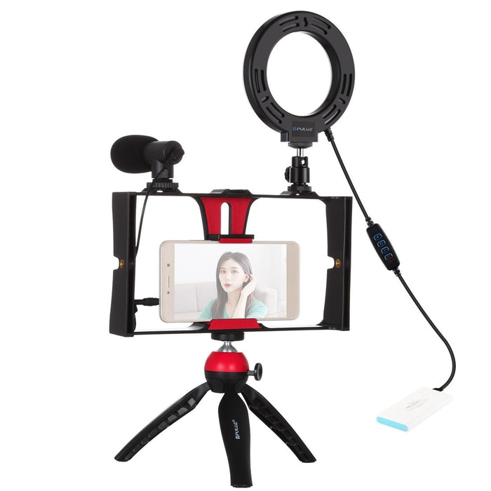 4 In 1 Vlogging Live Broadcast Smartphone Video Rig & 4.7 Inch 12Cm Ring Led Selfie Light Kits With Microphone & Tripod Mount & Cold Shoe Tripod Head Blue