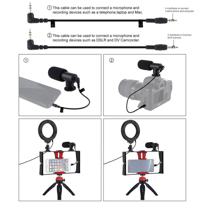 4 In 1 Vlogging Live Broadcast Smartphone Video Rig & 4.7 Inch 12Cm Ring Led Selfie Light Kits With Microphone & Tripod Mount & Cold Shoe Tripod Head Blue