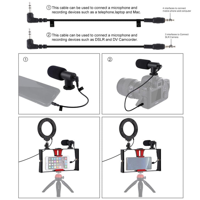 3 In 1 Vlogging Live Broadcast Smartphone Video Rig & Microphone & 4.7 Inch 12Cm Ring Led Selfie Light Kits With Cold Shoe Tripod Head