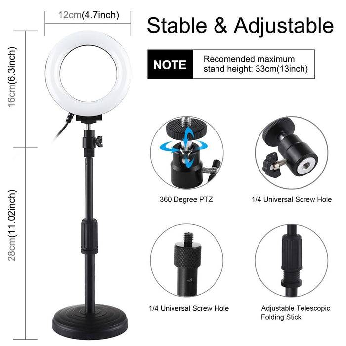 4.7 Inch 12Cm Curved Surface Ring Light & Round Base Desktop Mount Usb 10 Modes 8 Colour Rgbw Dimmable Led Ring Selfie Beauty Vlogging Photography Video Lights With Cold Shoe Tripod Ball Head Black