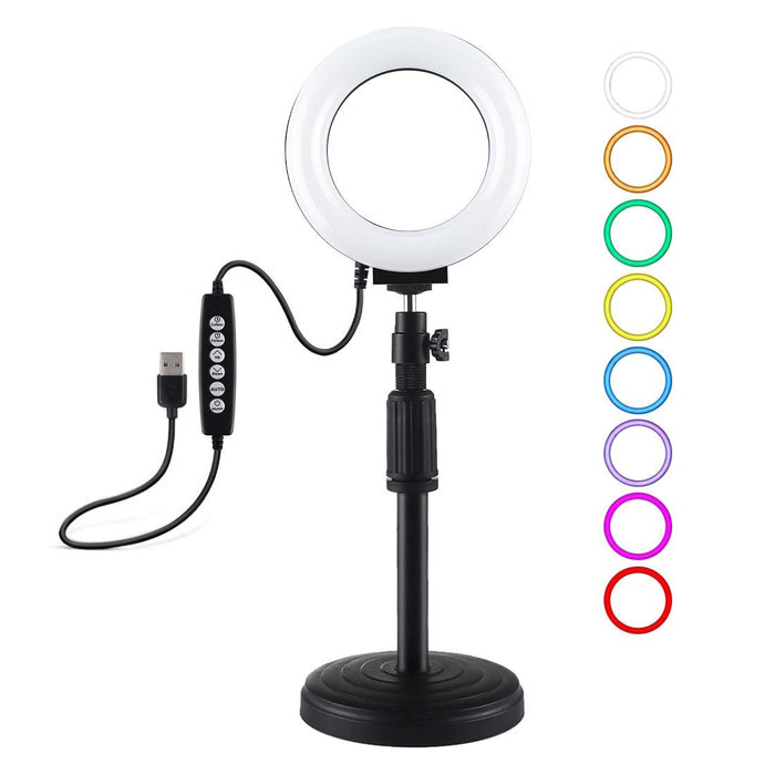 4.7 Inch 12Cm Curved Surface Ring Light & Round Base Desktop Mount Usb 10 Modes 8 Colour Rgbw Dimmable Led Ring Selfie Beauty Vlogging Photography Video Lights With Cold Shoe Tripod Ball Head Black