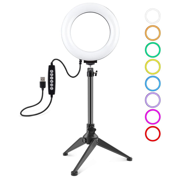 6.2 Inch 16Cm Usb 10 Modes 8 Colour Rgbw Dimmable Led Ring Vlogging Photography Video Lights & Desktop Tripod Mount With Cold Shoe Tripod Ball Head Black