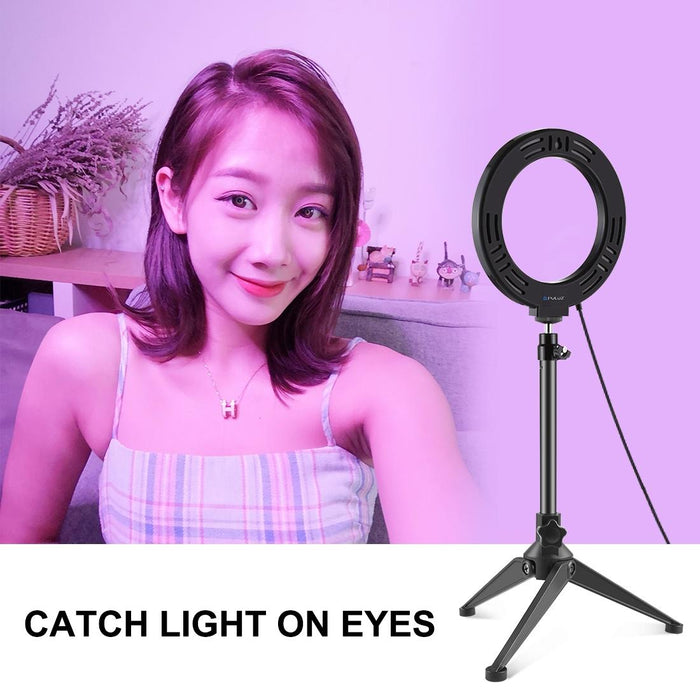 6.2 Inch 16Cm Usb 10 Modes 8 Colour Rgbw Dimmable Led Ring Vlogging Photography Video Lights & Desktop Tripod Mount With Cold Shoe Tripod Ball Head Black