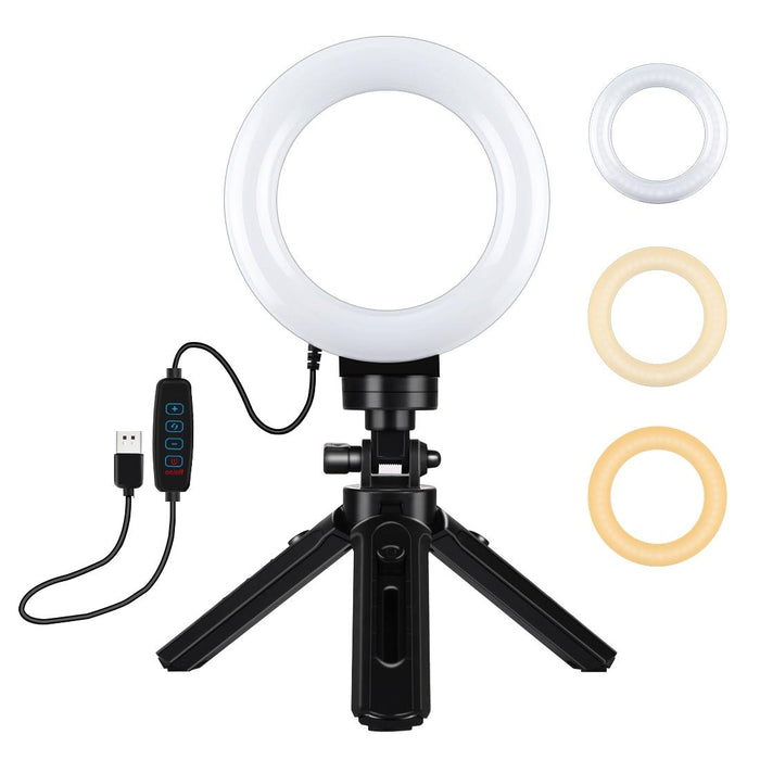 4.7 Inch 12Cm Usb 3 Modes Dimmable Led Ring Vlogging Photography Video Lights & Pocket Tripod Mount Kit With Cold Shoe Tripod Ball Head Black