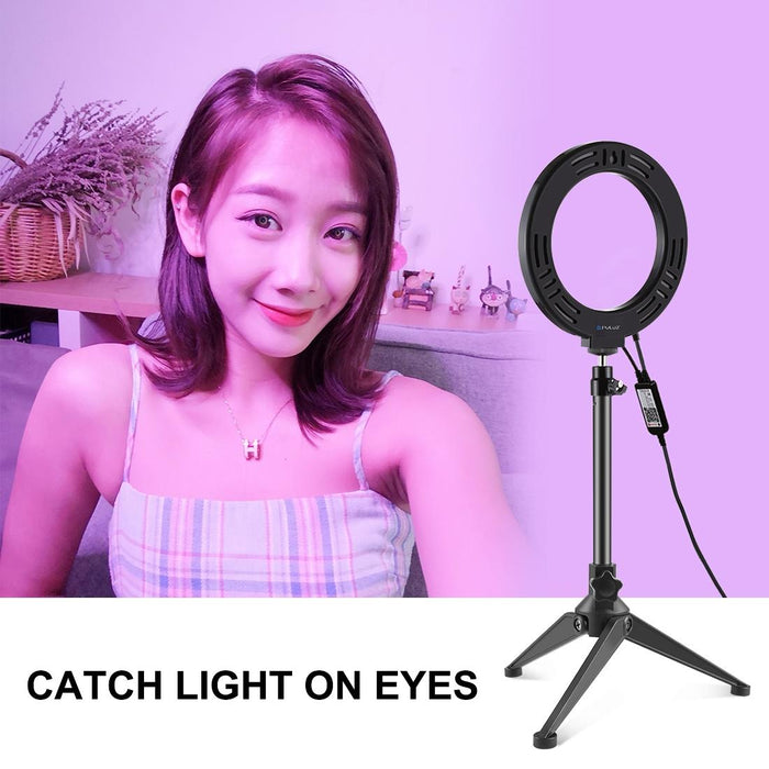 6.2 Inch 16Cm Rgbw Light & Desktop Tripod Mount & Usb Dimmable Led Ring Vlogging Photography Video Lights With Cold Shoe Tripod Ball Head & Remote Control Black