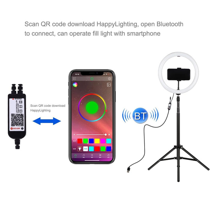 11.8 Inch 30Cm Rgbw Light & 1.65M Mount Curved Surface Rgbw Dimmable Led Ring Selfie Vlogging Light Live Broadcast Kits With Cold Shoe Tripod Adapter & Phone Clamp & Remote Control Black