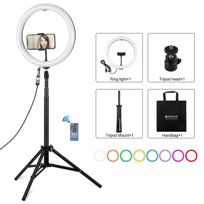 11.8 Inch 30Cm Rgbw Light & 1.65M Mount Curved Surface Rgbw Dimmable Led Ring Selfie Vlogging Light Live Broadcast Kits With Cold Shoe Tripod Adapter & Phone Clamp & Remote Control Black