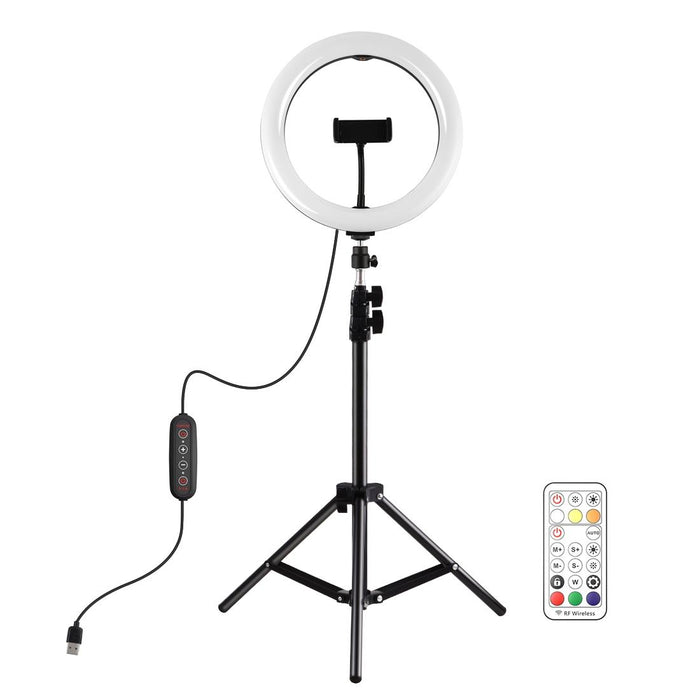 10.2 Inch 26Cm Marquee Led Rgbww Selfie Beauty Light & 1.1M Tripod Mount 168 Led Dual-Colour Temperature Dimmable Ring Vlogging Photography Video Lights With Cold Shoe Tripod Ball Head & Remote Control & Phone Clamp Black