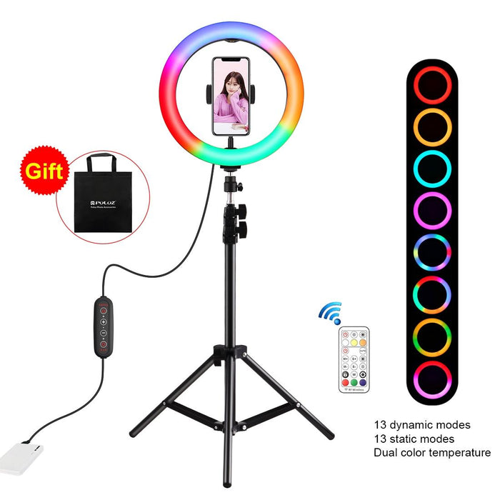 10.2 Inch 26Cm Marquee Led Rgbww Selfie Beauty Light & 1.1M Tripod Mount 168 Led Dual-Colour Temperature Dimmable Ring Vlogging Photography Video Lights With Cold Shoe Tripod Ball Head & Remote Control & Phone Clamp Black