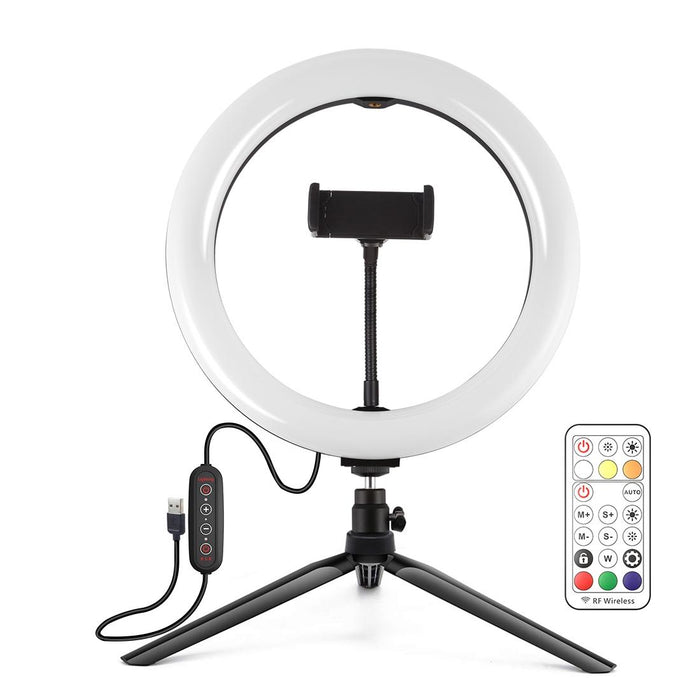 10.2 Inch 26Cm Marquee Led Rgbww Selfie Beauty Light & Desktop Tripod Mount 168 Led Dual-Colour Temperature Dimmable Ring Vlogging Photography Video Lights With Cold Shoe Tripod Ball Head & Remote Control & Phone Clamp Black