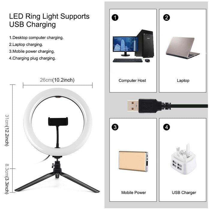 10.2 Inch 26Cm Marquee Led Rgbww Selfie Beauty Light & Desktop Tripod Mount 168 Led Dual-Colour Temperature Dimmable Ring Vlogging Photography Video Lights With Cold Shoe Tripod Ball Head & Remote Control & Phone Clamp Black