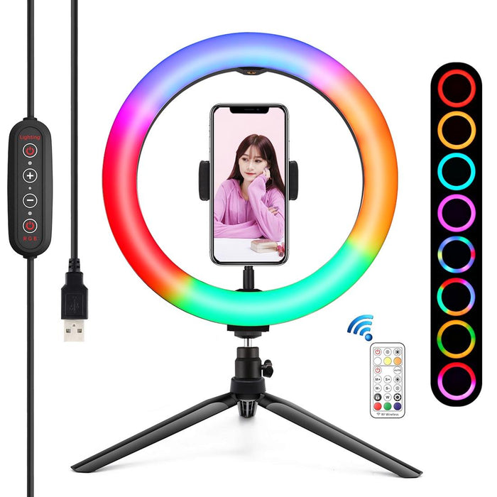 10.2 Inch 26Cm Marquee Led Rgbww Selfie Beauty Light & Desktop Tripod Mount 168 Led Dual-Colour Temperature Dimmable Ring Vlogging Photography Video Lights With Cold Shoe Tripod Ball Head & Remote Control & Phone Clamp Black