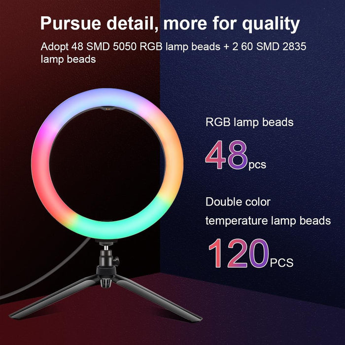 10.2 Inch 26Cm Marquee Led Rgbww Selfie Beauty Light & Desktop Tripod Mount 168 Led Dual-Colour Temperature Dimmable Ring Vlogging Photography Video Lights With Cold Shoe Tripod Ball Head & Remote Control & Phone Clamp Black