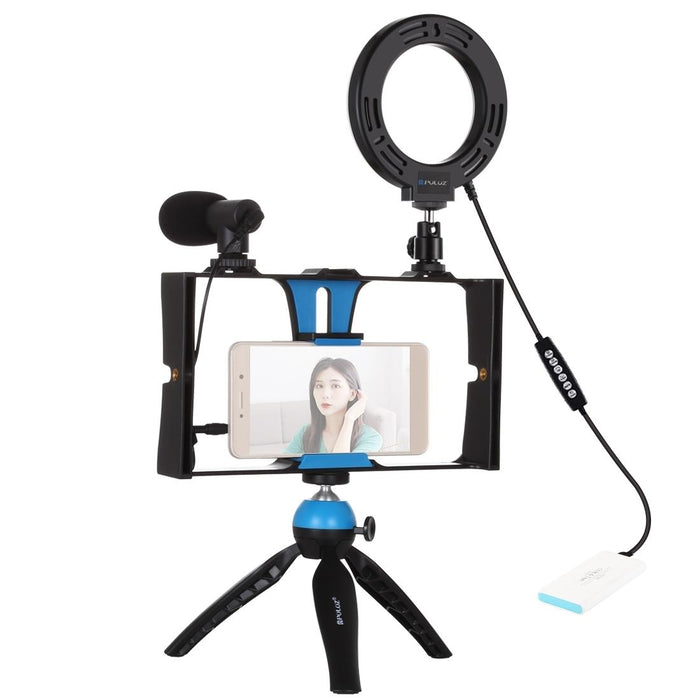 4 In 1 Vlogging Live Broadcast Smartphone Video Rig & 4.7 Inch 12Cm Rgbw Ring Led Selfie Light & Microphone & Pocket Tripod Mount Kits With Cold Shoe Tripod Head