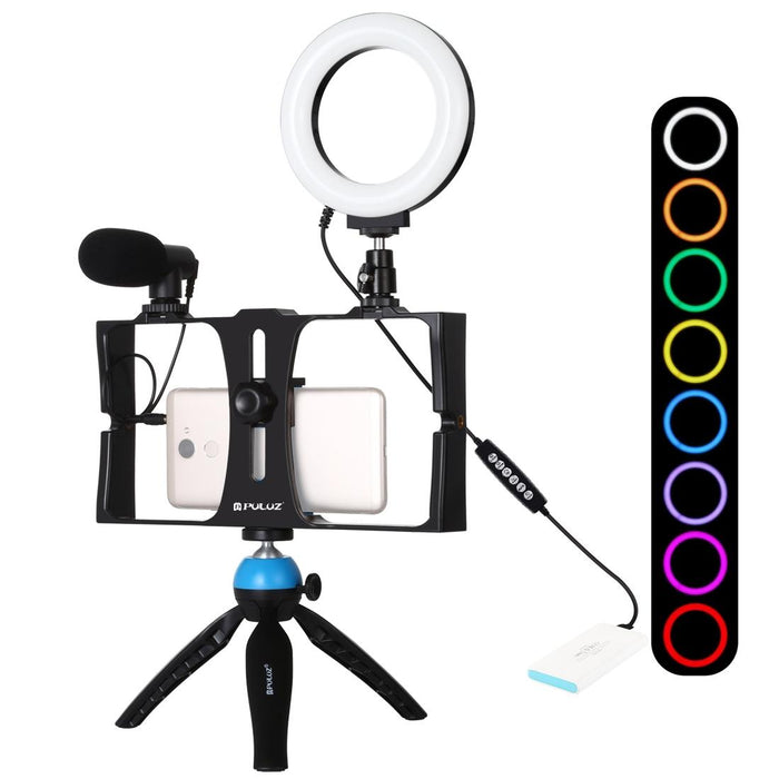 4 In 1 Vlogging Live Broadcast Smartphone Video Rig & 4.7 Inch 12Cm Rgbw Ring Led Selfie Light & Microphone & Pocket Tripod Mount Kits With Cold Shoe Tripod Head