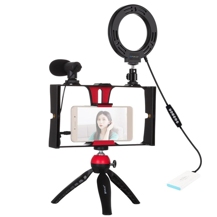 4 In 1 Vlogging Live Broadcast Smartphone Video Rig & 4.7 Inch 12Cm Rgbw Ring Led Selfie Light & Microphone & Pocket Tripod Mount Kits With Cold Shoe Tripod Head