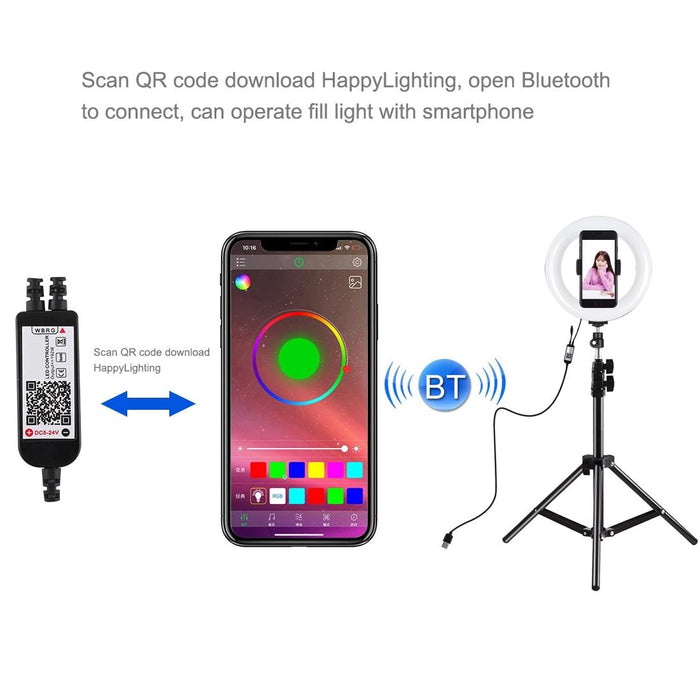 7.9 Inch 20Cm Usb Rgb Light & 1.1M Tripod Mount Dimmable Led Dual Colour Temperature Led Curved Light Ring Vlogging Selfie Photography Video Lights With Phone Clamp Black