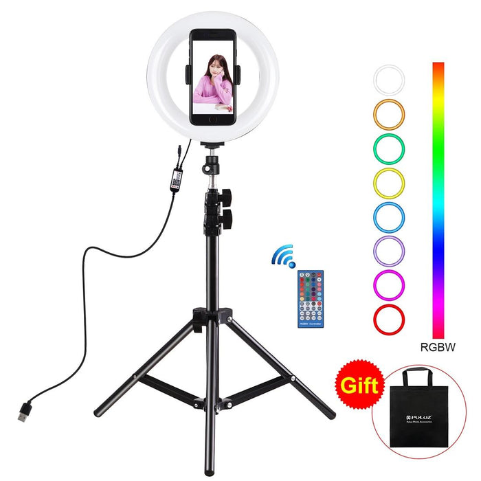 7.9 Inch 20Cm Usb Rgb Light & 1.1M Tripod Mount Dimmable Led Dual Colour Temperature Led Curved Light Ring Vlogging Selfie Photography Video Lights With Phone Clamp Black