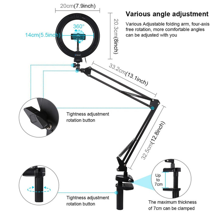 7.9 Ring Light with Usb 3 Modes Dual Colour Phone Clamp
