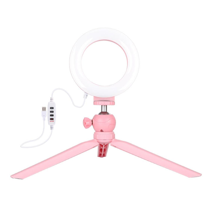 4.7 Inch 12Cm Light & Desktop Tripod Mount Usb 3 Modes Dimmable Led Ring Vlogging Selfie Photography Video Lights With Cold Shoe Tripod Ball Head Pink