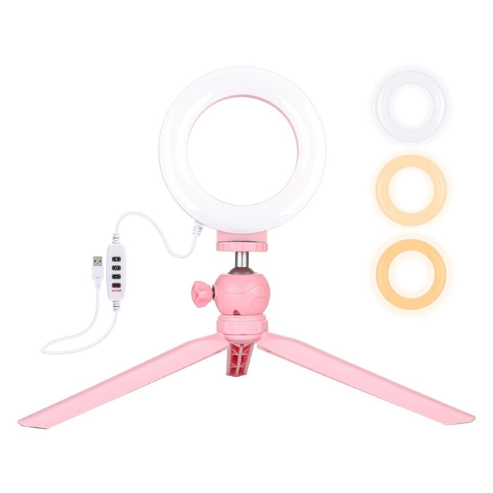 4.7 Inch 12Cm Light & Desktop Tripod Mount Usb 3 Modes Dimmable Led Ring Vlogging Selfie Photography Video Lights With Cold Shoe Tripod Ball Head Pink