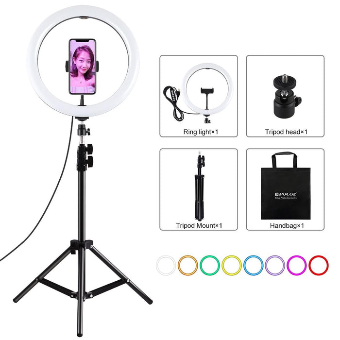 11.8 Inch 30Cm Light & 1.1M Tripod Mount Curved Surface Rgbw Dimmable Led Ring Vlogging Photography Video Lights Live Broadcast Kits With Tripod Ball Head & Phone Clamp Black