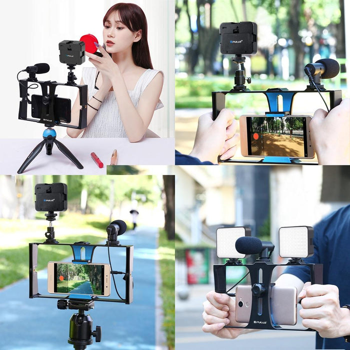 4 In 1 Vlogging Live Broadcast Led Selfie Fill Light Smartphone Video Rig Kits With Microphone & Tripod Mount & Cold Shoe Tripod Head