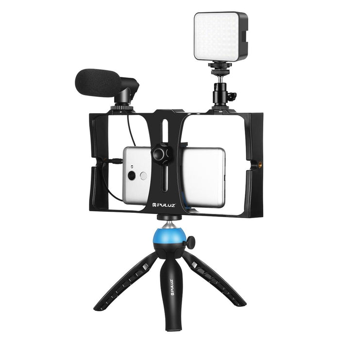 4 In 1 Vlogging Live Broadcast Led Selfie Fill Light Smartphone Video Rig Kits With Microphone & Tripod Mount & Cold Shoe Tripod Head