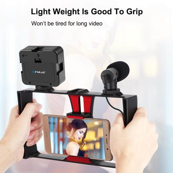 4 In 1 Vlogging Live Broadcast Led Selfie Fill Light Smartphone Video Rig Kits With Microphone & Tripod Mount & Cold Shoe Tripod Head