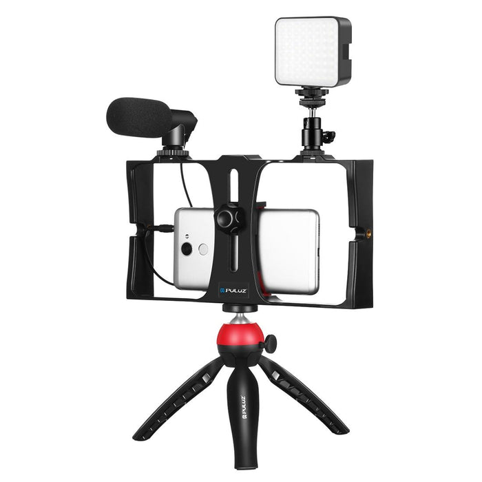 4 In 1 Vlogging Live Broadcast Led Selfie Fill Light Smartphone Video Rig Kits With Microphone & Tripod Mount & Cold Shoe Tripod Head