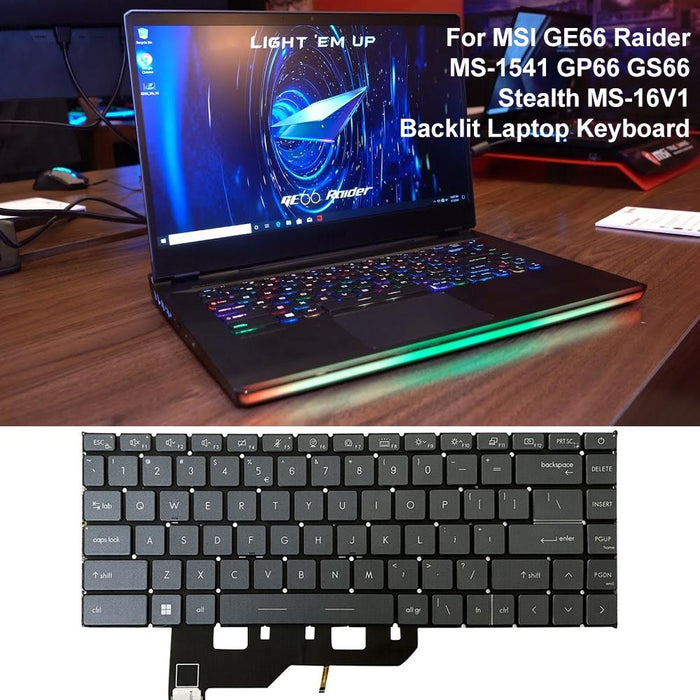 Us Version Laptop Keyboard With Backlight For Msi Ge66 Raider / Ms-1541 / Gp66 / Ms-1542/1543 / Gs66 / Ms-16V1 / Ms-16V2 / 10Sd / 10Se Grey