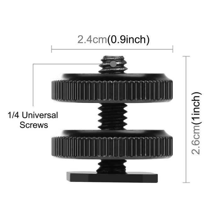 Reinforced Hot Shoe 1/4 Inch Screw Adapter With Double Nut For Dslr Cameras Gopro Hero10 Black / Hero9 Black / Hero8 Black / Hero7 /6 /5 /5 Session /4 Session /4 /3 & /3 /2 /1 Xiaoyi And Other Action Cameras