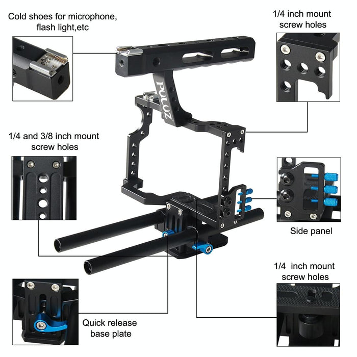 Camera Cage Stabilizer With Handle - Blue for Sony A7 / A7S / A7R