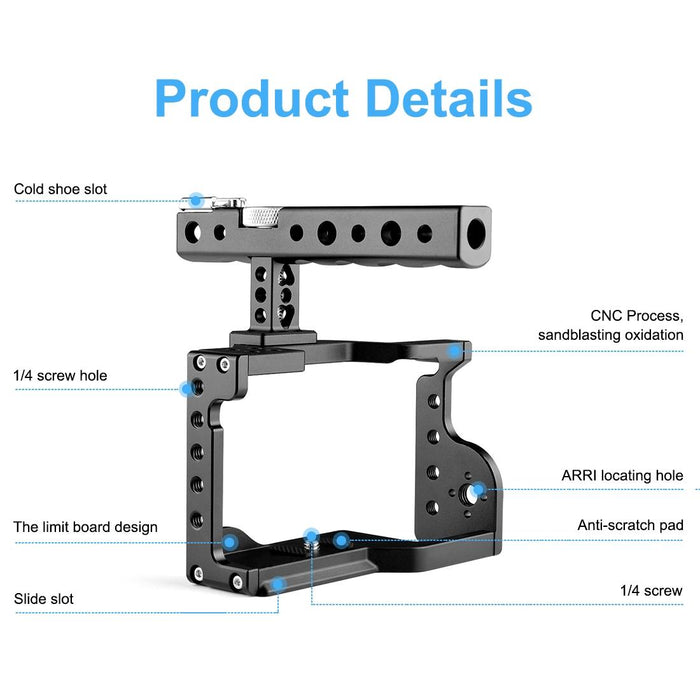 Video Camera Cage Stabilizer With Handle For Sony A6600 / Ilce-6600 Black