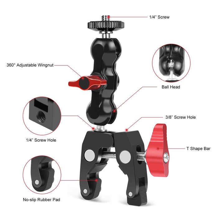 Multi-Function Magic Arm Ball Mount Clamp Crab Pliers Clip Red