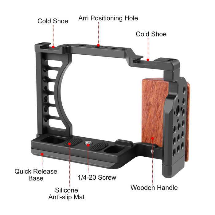 For Sony Zv-E1 Wood Handle Metal Camera Cage Stabilizer Rig