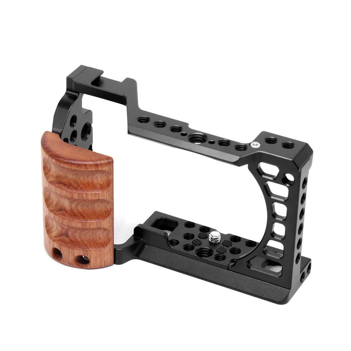 For Sony A6400 / A6300 / A6100 / A6000 Wood Handle Metal Camera Cage Stabilizer Rig