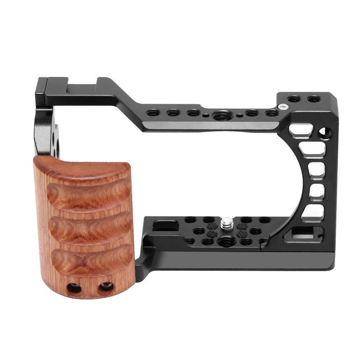 For Sony A6400 / A6300 / A6100 / A6000 Wood Handle Metal Camera Cage Stabilizer Rig