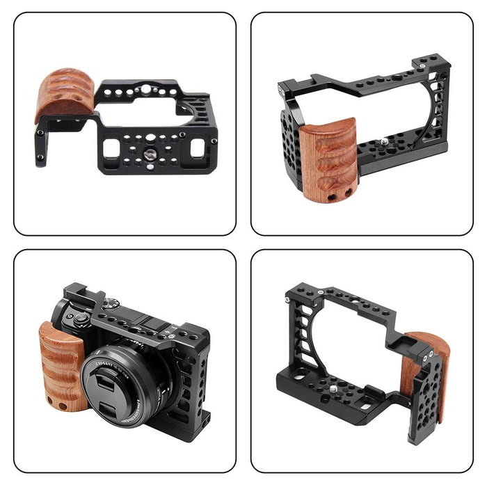 For Sony A6400 / A6300 / A6100 / A6000 Wood Handle Metal Camera Cage Stabilizer Rig